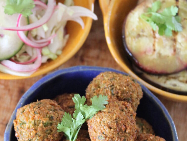 Homemade Falafels with Grilled Aubergine & Pickled Salad