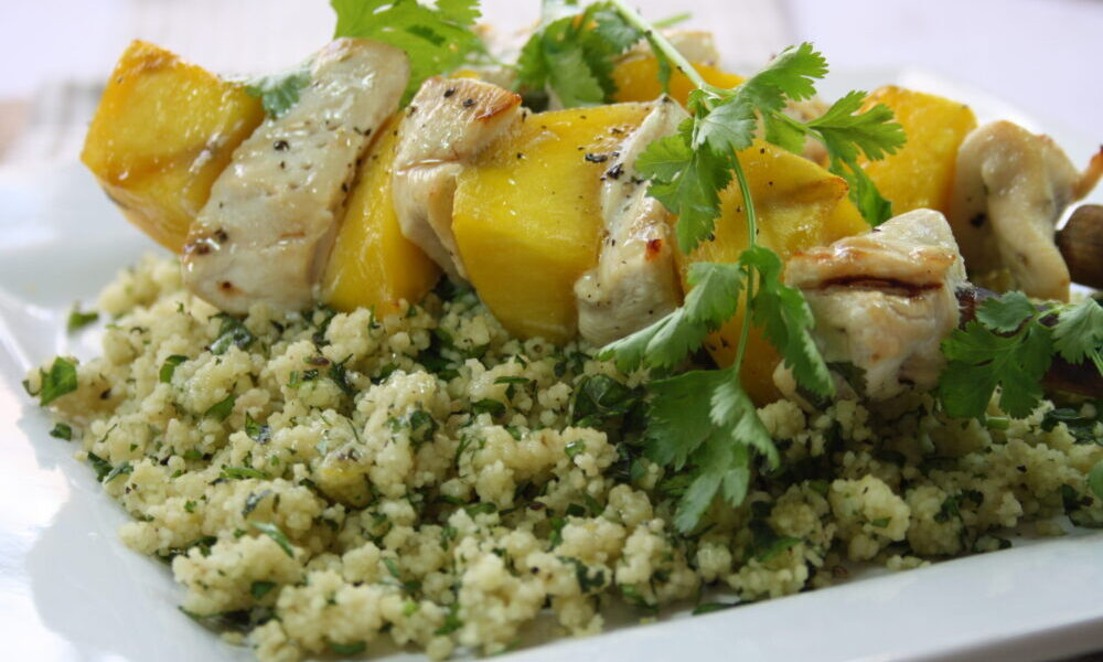 Chicken and Mango Kebabs with Herbed Couscous