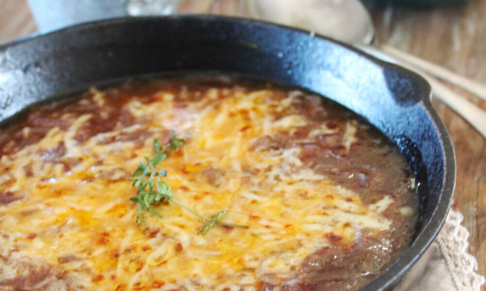 Rich Red Onion Soup with Gruyére Sticks