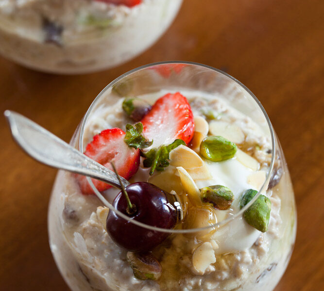 Bircher Muesli with Toasted Almonds, Pistachios and Seasonal Berries