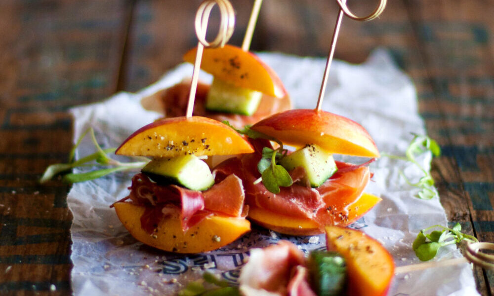 Nectarine & Proscuitto Sticks. A fun, fruity way to start dinner off with!