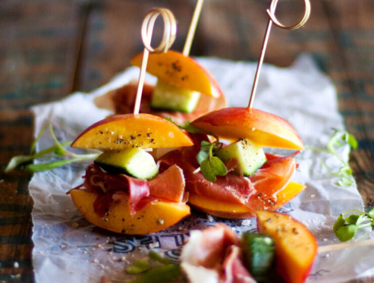 Nectarine & Proscuitto Sticks. A fun, fruity way to start dinner off with!