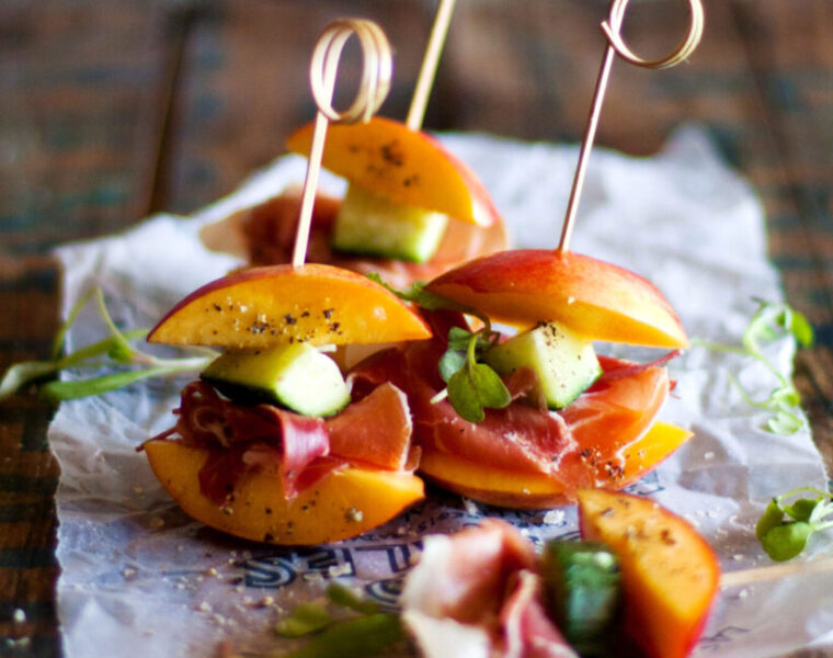 Nectarine & Proscuitto Sticks. A fun, fruity way to start dinner off with!