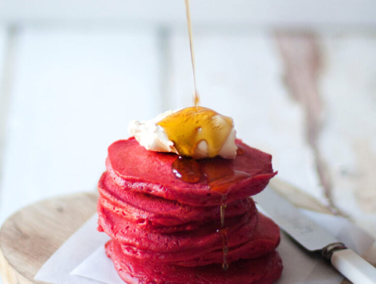 Red Velvet Crumpets with Mascarpone & Maple Syrup