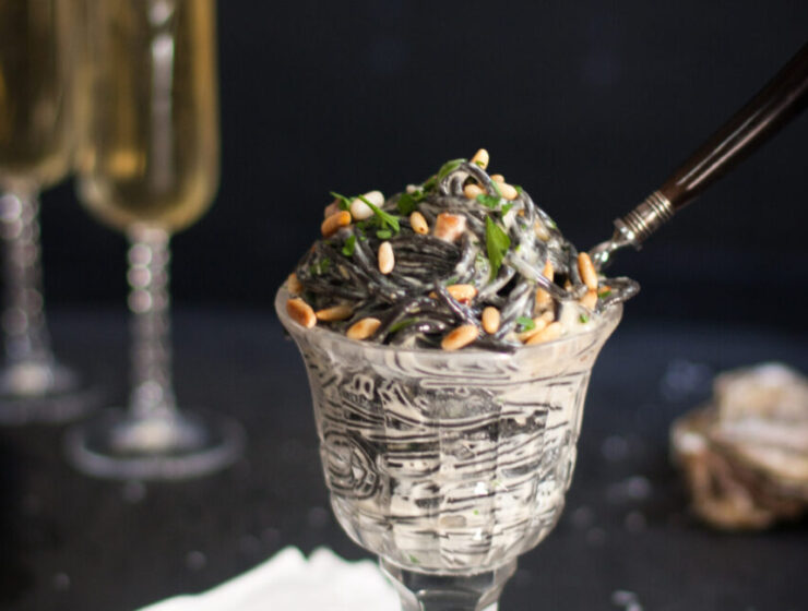Black Squid Ink Pasta with Oyster Carbonara Sauce