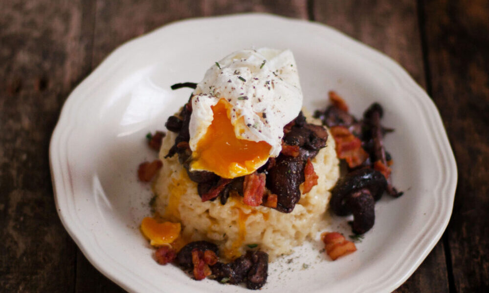 Mushroom & Bacon Risotto with a Poached Egg