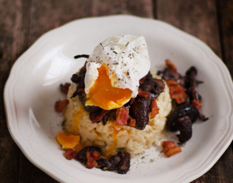 Mushroom & Bacon Risotto with a Poached Egg