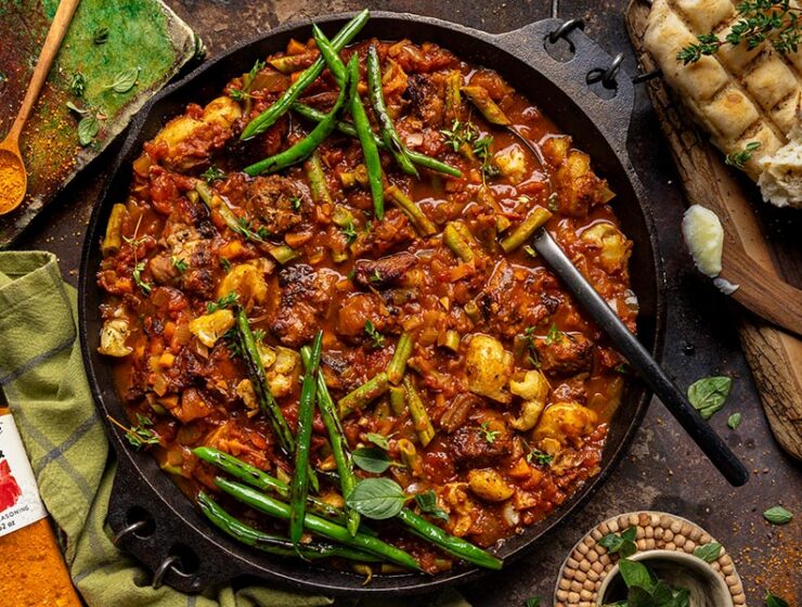 South African Heritage recipes. Braaied Pork Green Bean Bredie with Roosterkoek for Cape Herb & Spice and SA Pork. Image by Crush Online