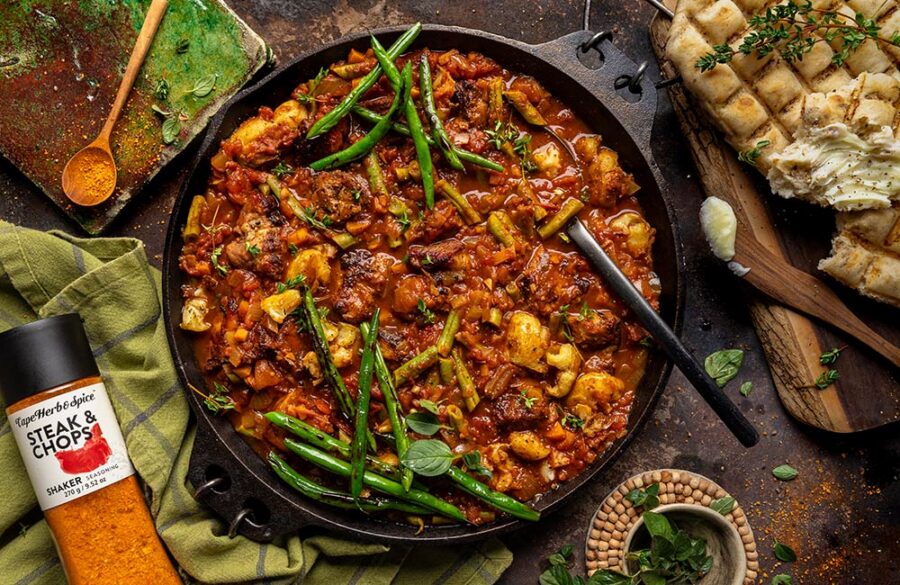 South African Heritage recipes. Braaied Pork and Green Bean Bredie for Cape Herb & Spice and SA Pork. Image by Crush Online