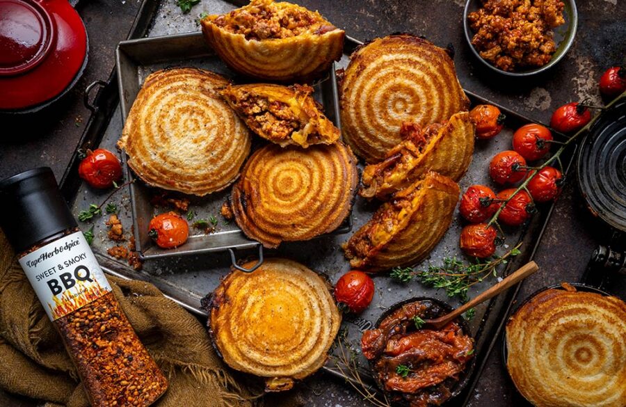 South African Heritage recipes. Cheesy Pork Mince Jaffles for Cape Herb & Spice and SA Pork. Image by Crush Online