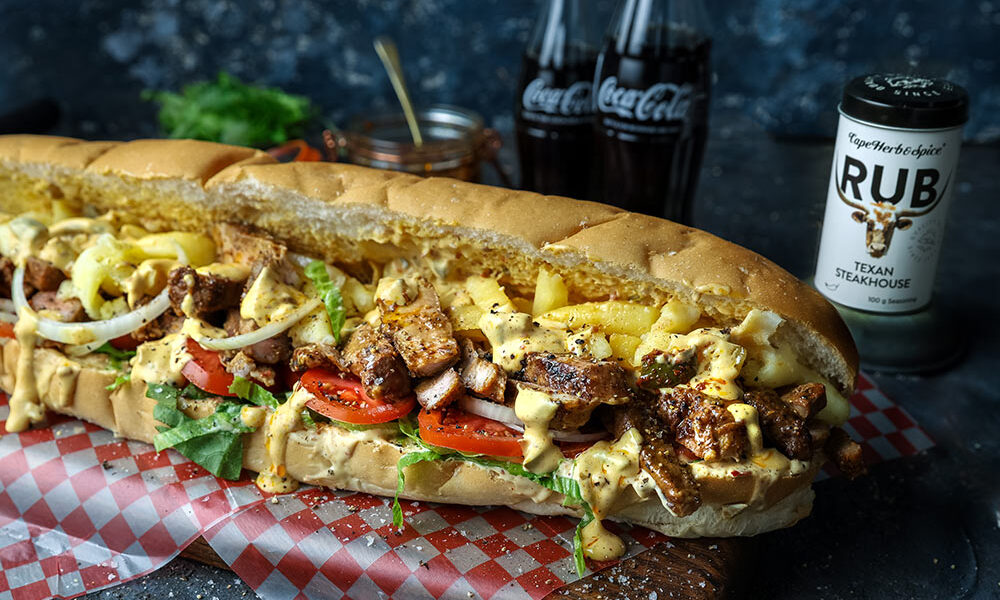 South African Heritage recipes. Pork Steak Gatsby with Mango Atchar Mayo for Cape Herb & Spice and SA Pork. Image by Crush Online