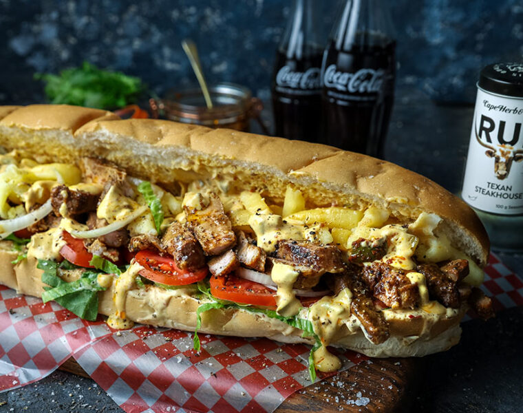 South African Heritage recipes. Pork Steak Gatsby with Mango Atchar Mayo for Cape Herb & Spice and SA Pork. Image by Crush Online