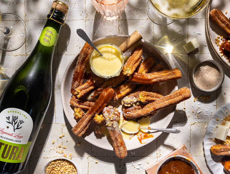 Churros with Salted Caramel Sauce paired with Leopard's Leap Natura De-alcoholised Sparkling