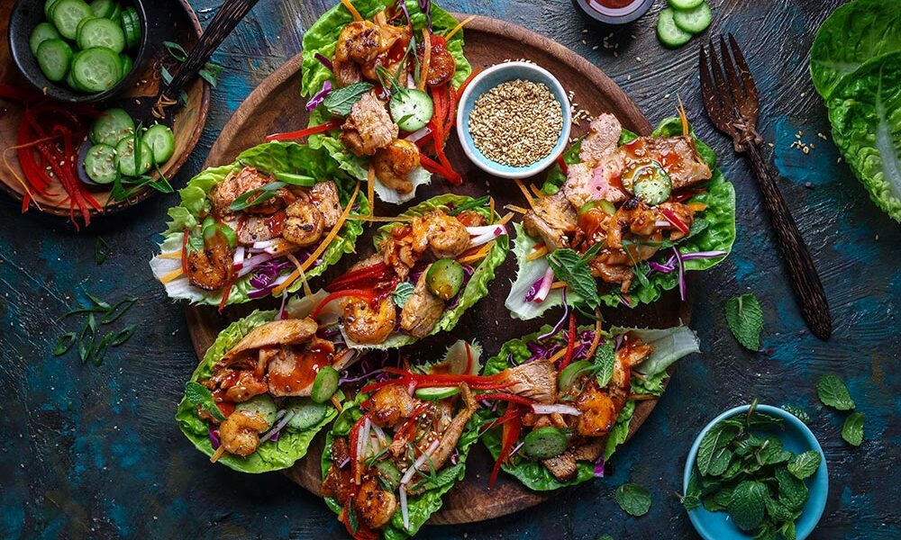 Korean BBQ Pork and Prawn Lettuce Cups