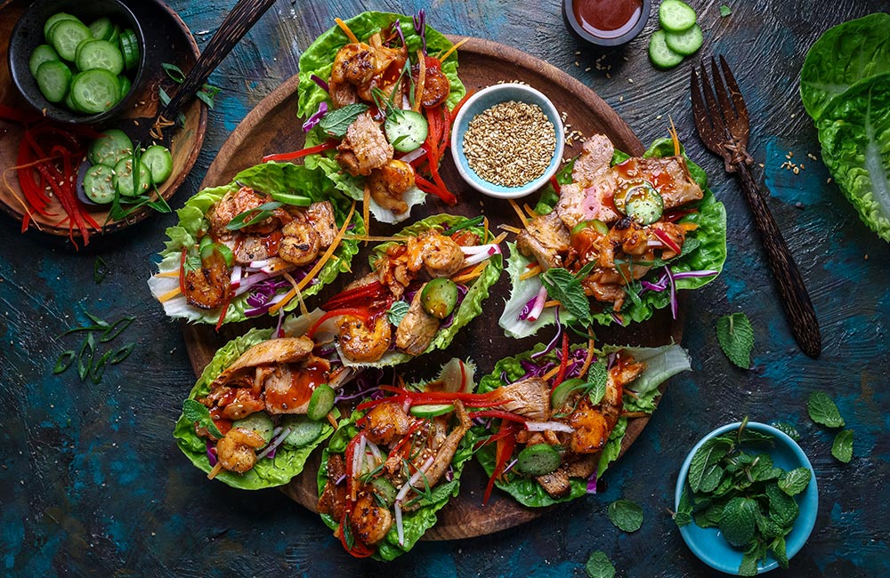 Asian recipes: Korean BBQ Pork and Prawn Lettuce Cups