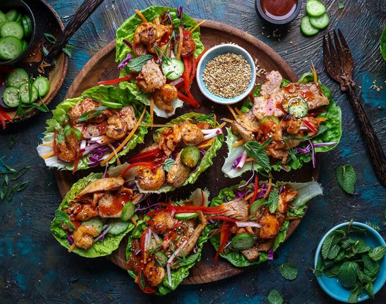 Korean BBQ Pork & Prawn Lettuce Cups