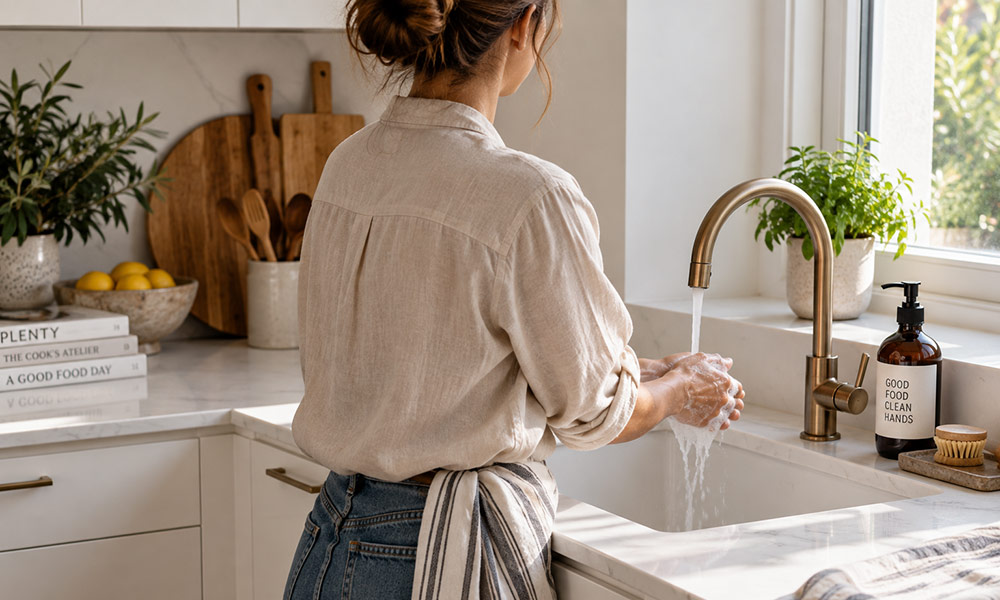Person washing their hands for food safety